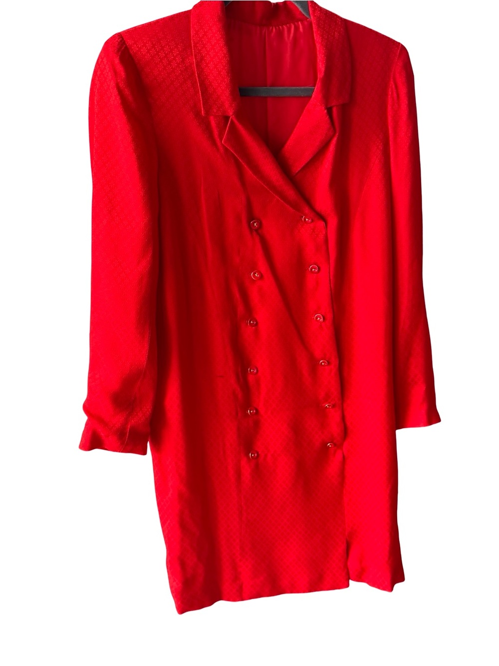 Vintage Red Jacquard Double-Breasted Trench Dress